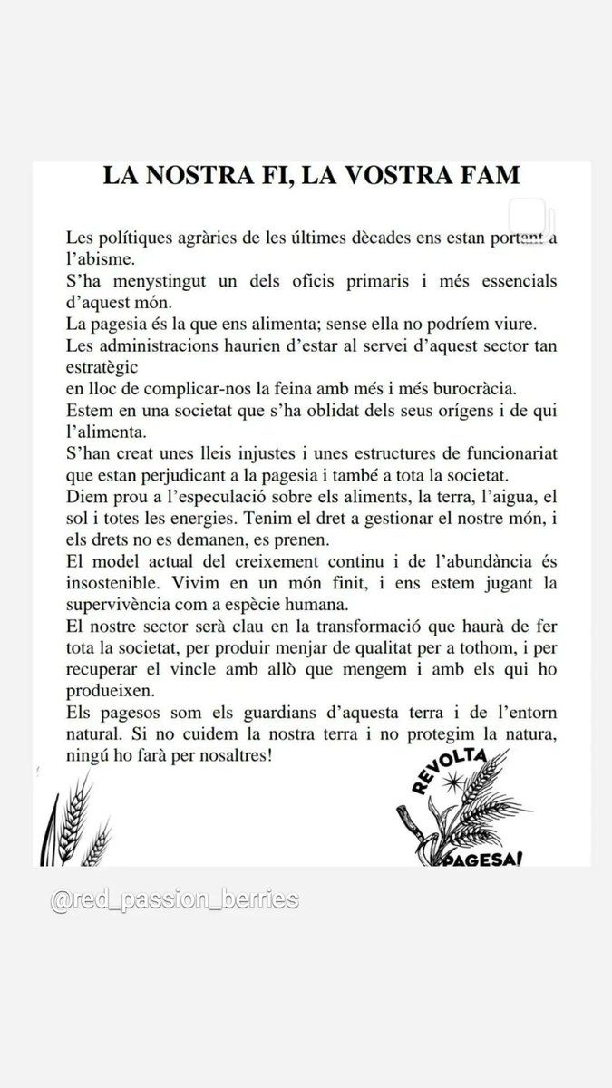 La seva fi, la nostra fam. 

#revoltapagesa #pagesiaomort #PagesiaCatalana