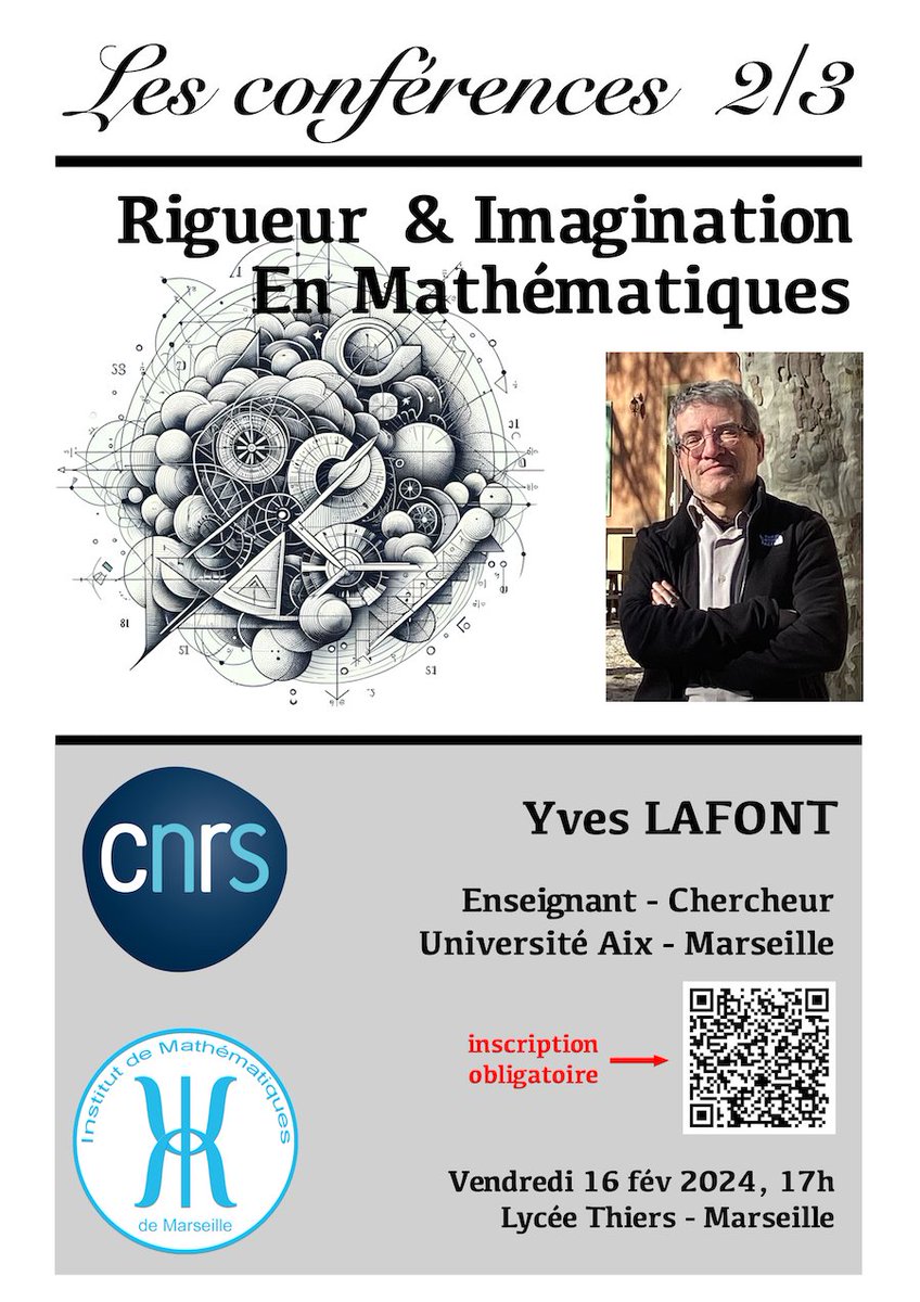Le vendredi 16 février à 17h en salle des conférences dulycée, Yves Lafont (CNRS / AMU) nous fait le plaisir d'une conférence spécialement dédiée aux élèves du secondaire. Pour vous inscrire, suivez docs.google.com/spreadsheets/d…