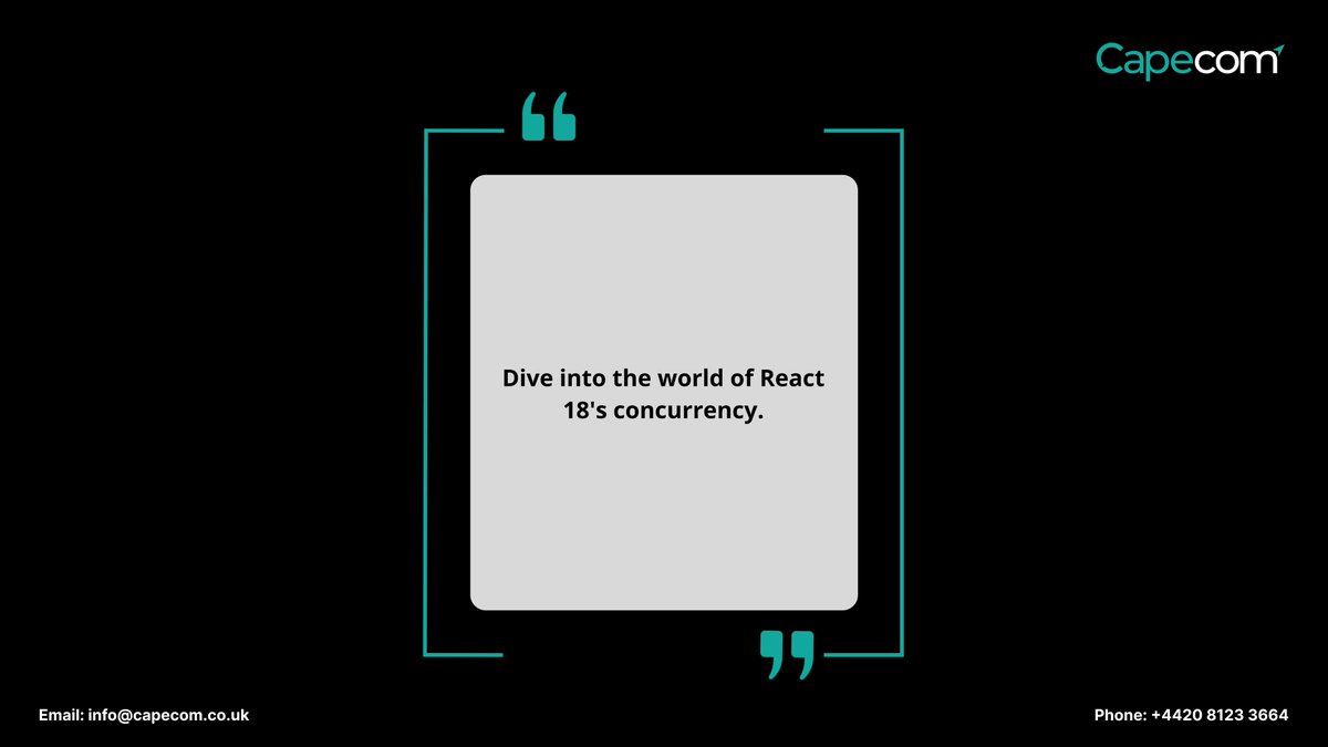 capecom_uk's tweet photo. Are you excited about React 18's concurrency feature? Now rendering can be more efficient, improving the user experience and app performance.
#React18 #concurrency #webdevelopment #Capecom #softwarecompanyinuk
https://t.co/oBop38XRnx https://t.co/lfqjhyWFDU