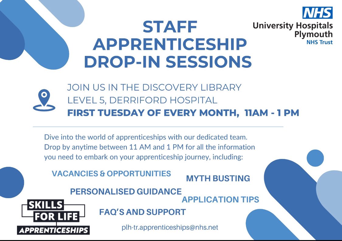 University Hospitals Plymouth Apprenticeships (@uhp_apprentices) on Twitter photo 😁 Day 2 of #NAW2024 and we will be launching our monthly staff drop in sessions. If you work at UHP and have any questions about apprenticeship do pop by 👇👋🏻
<a href="/UHP_NHS/">University Hospitals Plymouth NHS Trust</a> @TeamUhpt <a href="/WEDoOD_UHP/">UHP Learning & OD Team</a> 😁 Day 2 of #NAW2024 and we will be launching our monthly staff drop in sessions. If you work at UHP and have any questions about apprenticeship do pop by 👇👋🏻
<a href="/UHP_NHS/">University Hospitals Plymouth NHS Trust</a> @TeamUhpt <a href="/WEDoOD_UHP/">UHP Learning & OD Team</a>