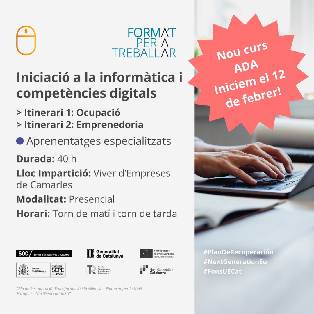 ‼️ Nou curs a la vista‼️ Ara tens una nova oportunitat per formar-te en competències digitals bàsiques per al món laboral i tots els aspectes de la vida 🤳
☎️ Inscripcions: 977 47 17 35
🌐formacio@baixebre.cat
<a href="/CCBaixEbre/">Consell Comarcal del Baix Ebre</a>