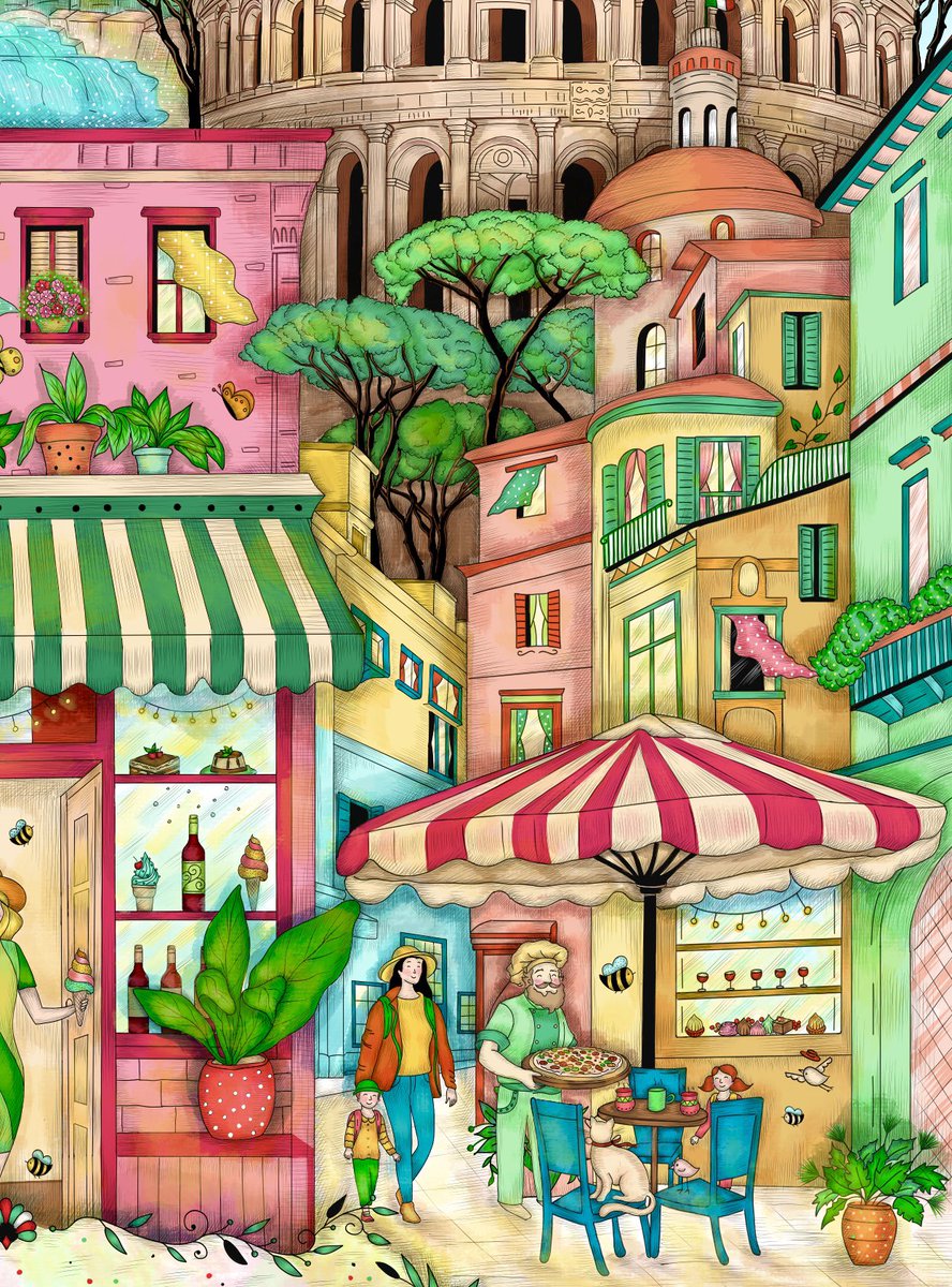 Another colorful detail of the Rome illustration. I just finished working on it and will show you the final result soon. ❤️

I loved drawing this joyful illustration, it definitely helped with the winter blues. Looking forward to spring! 🇮🇹 🌺 🍃