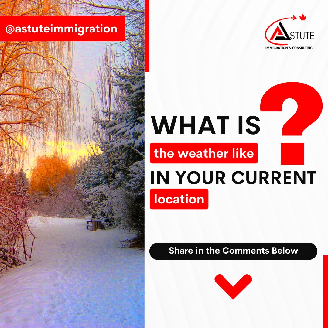Let's talk weather!☀️❄️ Whether you're basking in sunshine or cozied up under snowfall, share the current vibes in your location. 

Comment below and let's create a global weather check-in! 🌍🌦️

#WeatherTalk #CurrentConditions #CommunityConnection #askastute #astuteimmigration