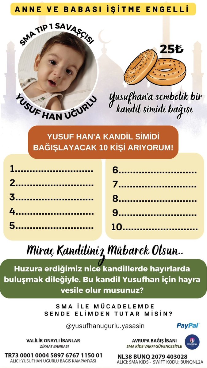 #MiracKandili Depremzede bir bebek  Yusufhan kampanya başlangıcında 16 gönüllüsünü depremde kaybetmiş   anne baba işitme engelli ve kampanya %62 bir olursak YUSUFHANI ilacına kavusturabiliriz 🙏 Hayırlı kandiller 🤲
@yusufhanaumutol 
#sıraSende 
#Zolgensma