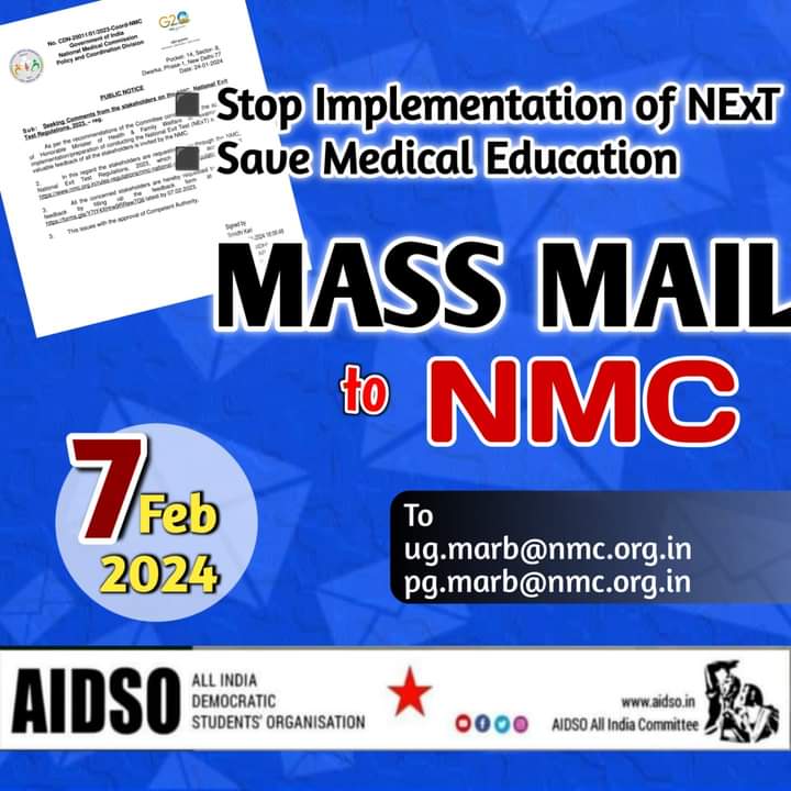 DipakKumar89884's tweet photo. #NMC again trying to implement #NEXT which is completely unscientific and burdensome to the students. Previously when NMC had tried to implement it from #2019MBBSbatch countrywide movement build up.
Call of #AIDSO #MassMailtoNMC
#7February2K24 to #SaveMedicalEducation #StopNEXT https://t.co/3mRbUcz91G