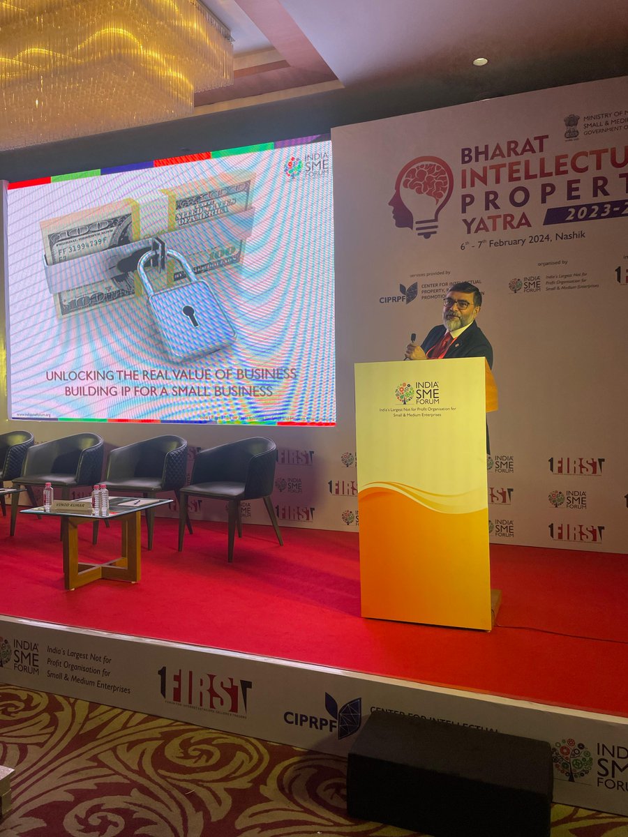 SMEForumIndia's tweet photo. Workshop on Big Branding for Small Business - Rupees 100 Crore Business Model for MSMEs utilising IP by Shri Vinod Kumar, President, India SME Forum at The SSK Solitaire Hotel today, 6th February 2024, in Nashik.
#bharatipyatra #ipyatra #intellectualproperty #intellectualpropertyrights #msmes #msmeindia #indiasmeforum
