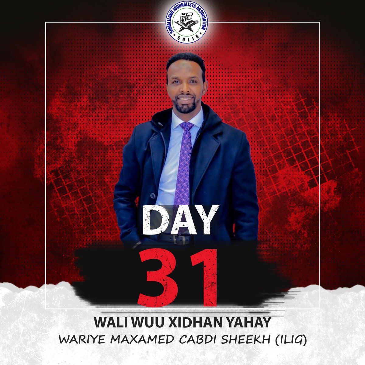 SBeeldeeq's tweet photo. 31 Maalmood ayuu Wariye Maxamed Abdi Ilig ku xidhanyahay Magaalada Hargaysa . https://t.co/Cy7RMkvivL