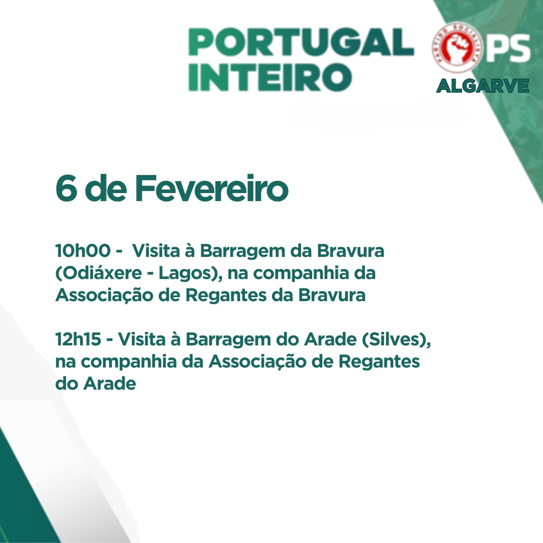 PSAlgarve's tweet photo. #Legislativas2024 - Os candidatos do @psocialista pelo #Algarve dedicam esta terça-feira aos temas da Água e do Mundo Rural com reuniões com as associações de regantes do Alvor e de Silves, Lagoa e Portimão, nas barragens da Bravura e do Arade

#PortugalInteiro #pedronunosantos https://t.co/ymIf44IFcb