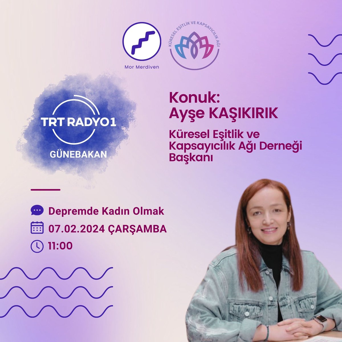 Küresel Eşitlik ve Kapsayıcılık Ağı Derneği Başkanı Ayşe Kaşıkırık TRT Radyo1 Günebakan programına konuk olacak. 
Depremde Kadın Olmak teması ile yerel kadın liderliği özelinde gerçekleşecek bu sohbeti kaçırmayın!
#CinsiyetEşitliği #KrizYönetimi #KüreselEşitlikveKapsayıcılıkAğı