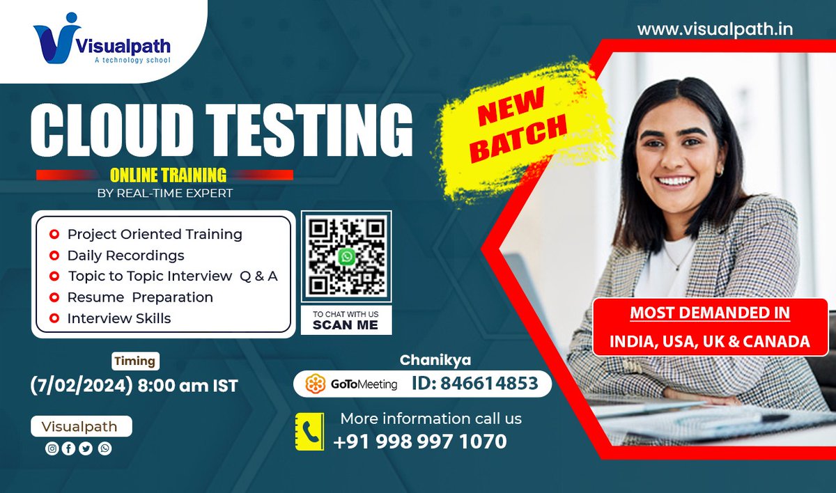 VisualpathPro's tweet image. Join Now: bit.ly/3HP5f0J
Attend Online New Batch On #CloudTesting by Mr. Chanikya
Batch on: 7th February, 2024 @ 8:00 AM (IST)
Contact us: +91 9989971070.
Join us on WhatsApp: bit.ly/47eayBz
Visit: visualpath.in/cloud-testing-…
#cloudcomputing #cloudtesting #clouds…