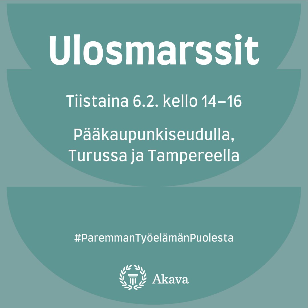 📢 Tänään monet akavalaiset marssivat ulos #ParemmanTyöelämänPuolesta pk-seudulla, Turussa ja Tampereella kello 14–16🚶

❓ Miksi?
Taloutemme kaipaa korjaamista ja työmarkkinat uudistuksia, mutta ratkaisut täytyy löytää yhdessä sopien ja neuvotellen 🤝

akava.fi/verkkouutiset/…
