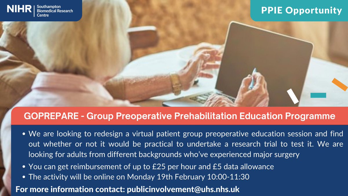 Have you had surgery requiring more than one night in hospital? What did you wish you had known? Come and join our patient involvement group in redesigning preoperative education. More info below. @UHS_POM @mysurgeryandme @ZoeMerchantOT @RuthieAMcD
