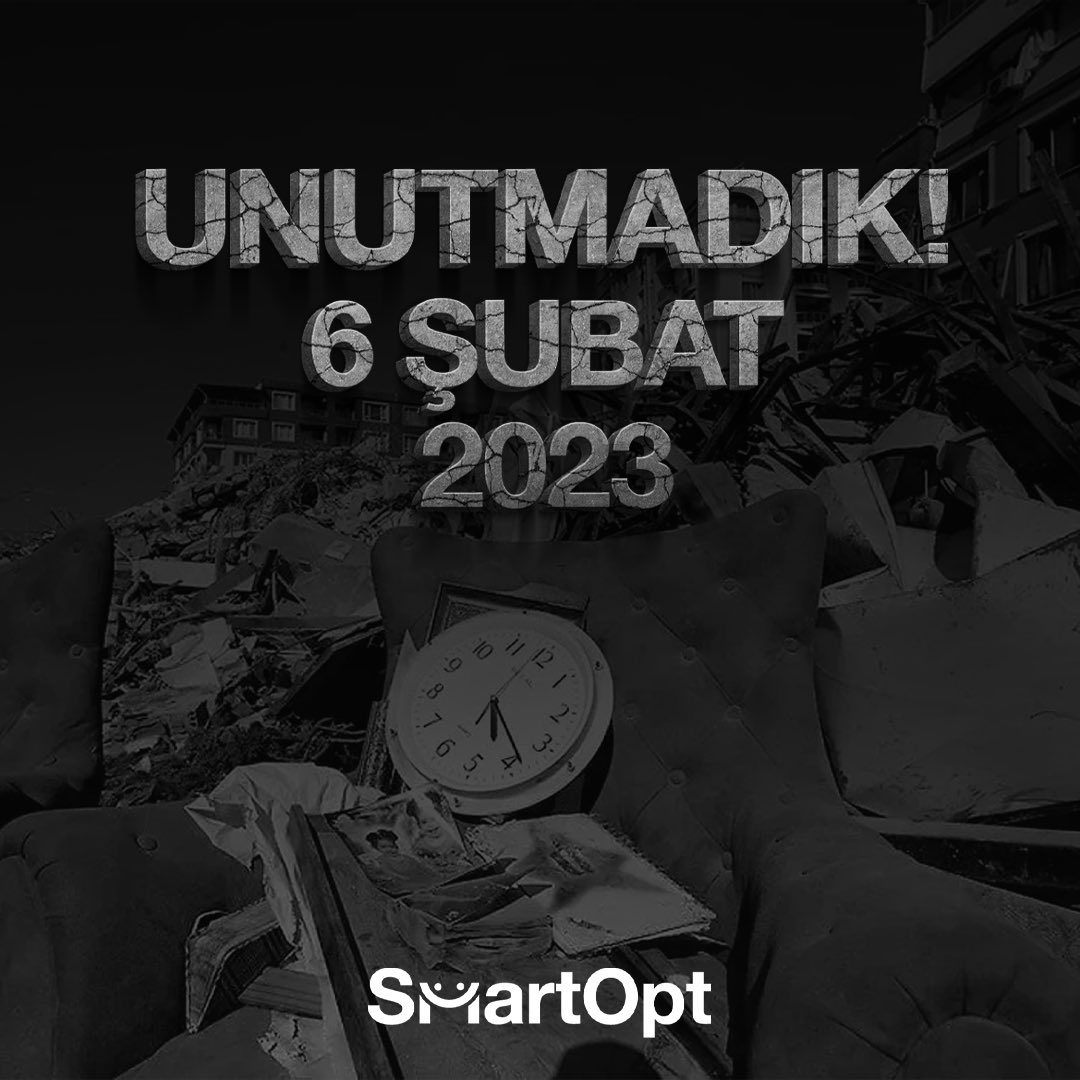 6 Şubat 2023 tarihinde Kahramanmaraş merkezli olarak meydana gelen ve 11 ilimizin etkilendiği depremlerde kaybettiğimiz vatandaşlarımızı rahmetle anıyor, ailelerine ve halkımıza başsağlığı diliyoruz. #6Şubat2023 #SmartOpt