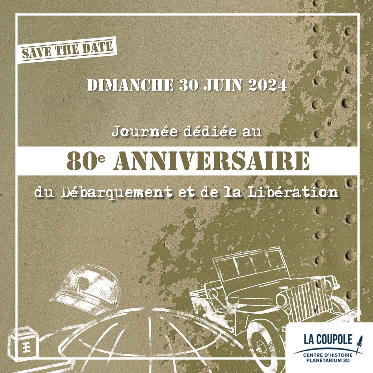 Le 30 juin 2024, RDV à @lacoupole62, l'un des plus monumentaux témoins de la Seconde Guerre mondiale, pour commémorer les 80ème anniversaire du Débarquement et de la Libération. Programme définitif très prochainement !