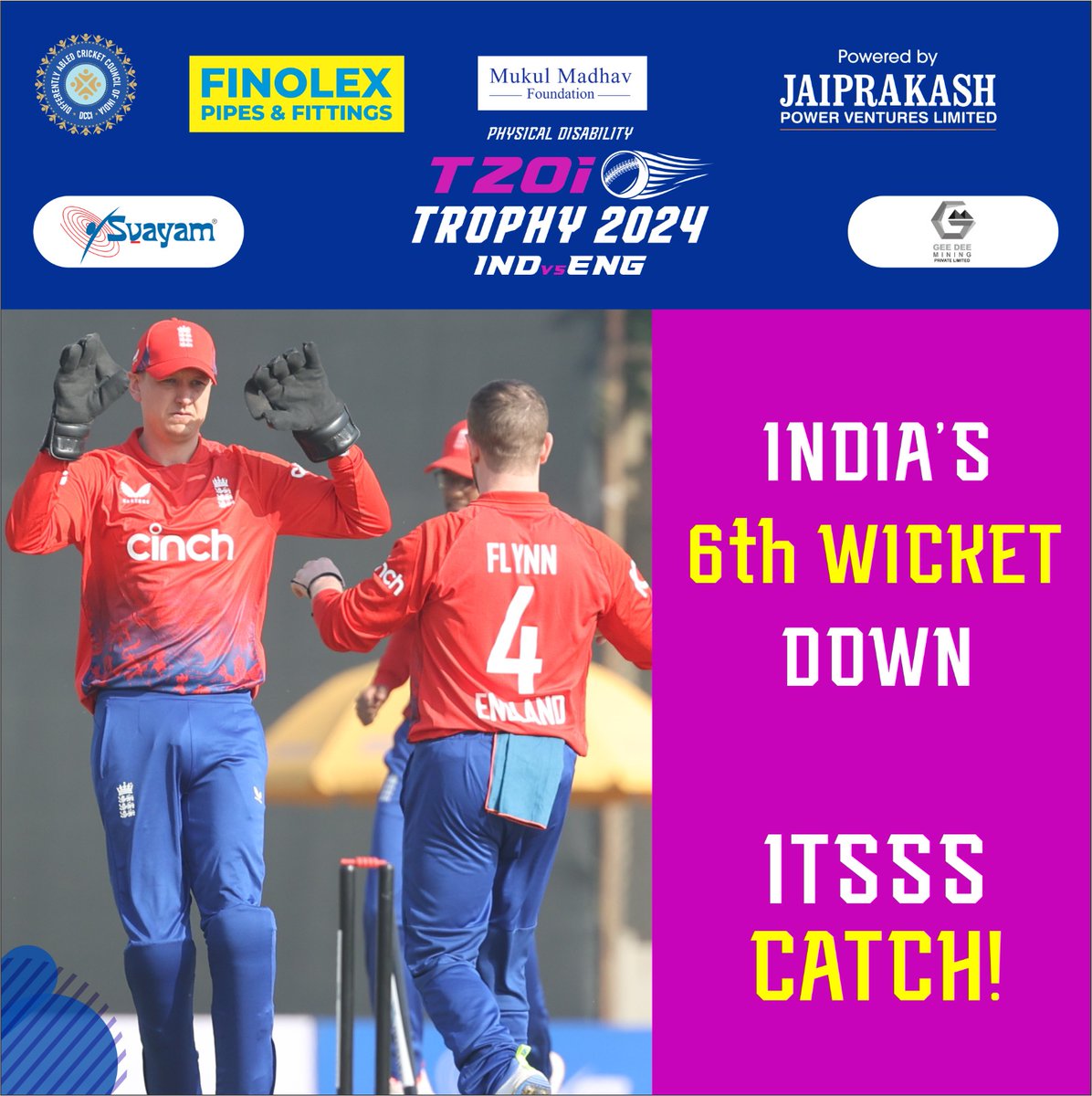 dcciofficial's tweet photo. #WicketUpdate 6 Wicket down from Team India

Yogendra Bhadoria Catch out 

India - 75/6

#divyangCricket #KhelengeJeeJaanSe #INDVSENGT20I #NarendraModiStadium https://t.co/AK6f6JfTjg
