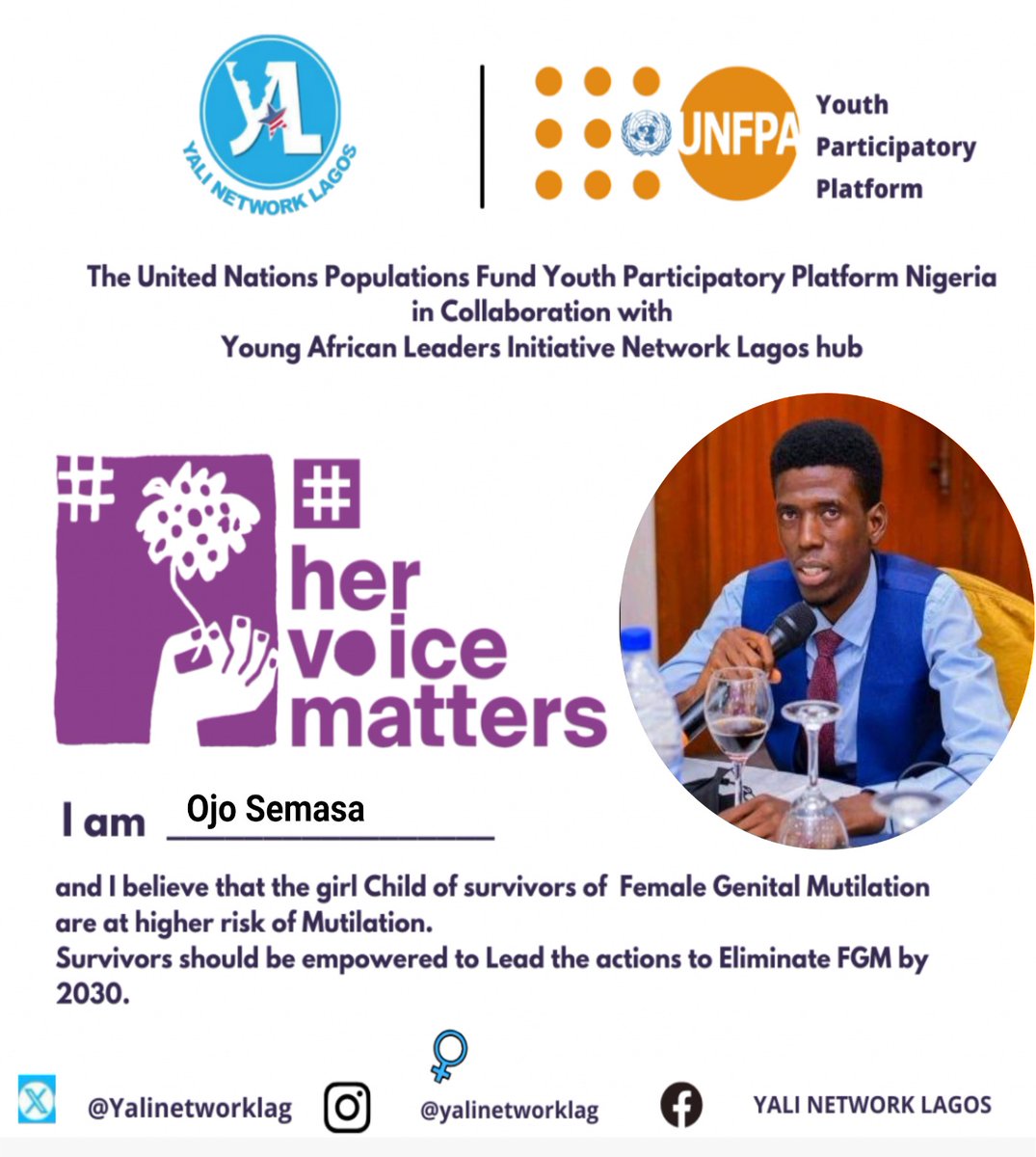 Today 6th of February is the Commemoration of International Day of Zero Tolerance to Female Genital Mutilation.

Together we can put an end to Female Genital Mutilation💪
 <a href="/UnfpaYPPNigeria/">UNFPA Youth participatory Platform, NIGERIA</a> <a href="/yalinetworklag/">YALI Network Lagos</a>
#hervoicematters #yalinetworklagos #unfpayppNG