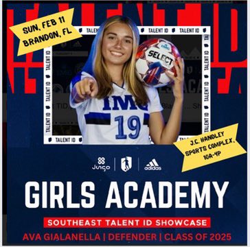 it’s talent id week! I am honored and excited to be selected to participate in the GA Southeast Talent ID Camp this Sunday Feb 14 in Brandon, FL! I can’t wait to represent IMG and play against amazing competition! #imgsoccer #girlsacademy #talentid