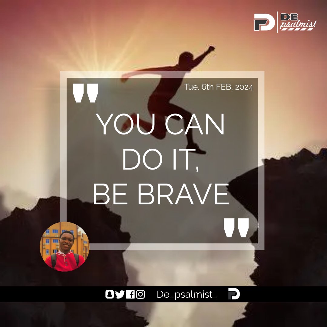 David_ek_chi's tweet photo. Remember that bravery isn't the absence of fear but the courage to face it head-on.
_You can still do that thing you know is needful and positive. Be brave, and never give up._

#Be_determined.#Be_focused.#Be_committed

©De_psalmist_pen✒️ https://t.co/KBMJpnPLkZ