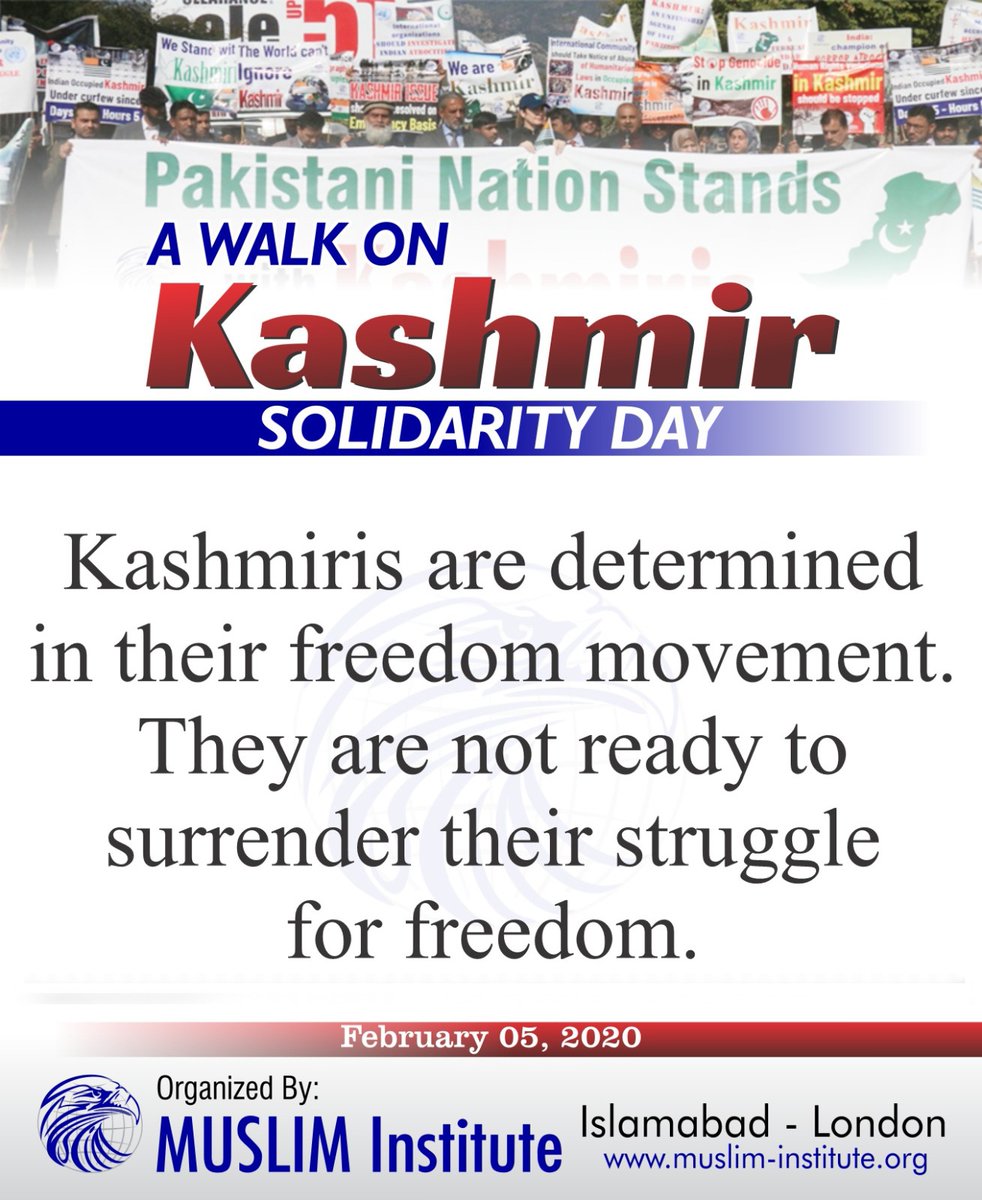 Kashmiris are determined in their freedom movement. They are not ready to surrender their struggle for freedom.

A Walk On Kashmir Solidarity Day
Organized By MUSLIM Institute on February 05, 2020

Newsletter Link:
muslim-institute.org/newsletter-kas… 

#KashmirSolidarityDay