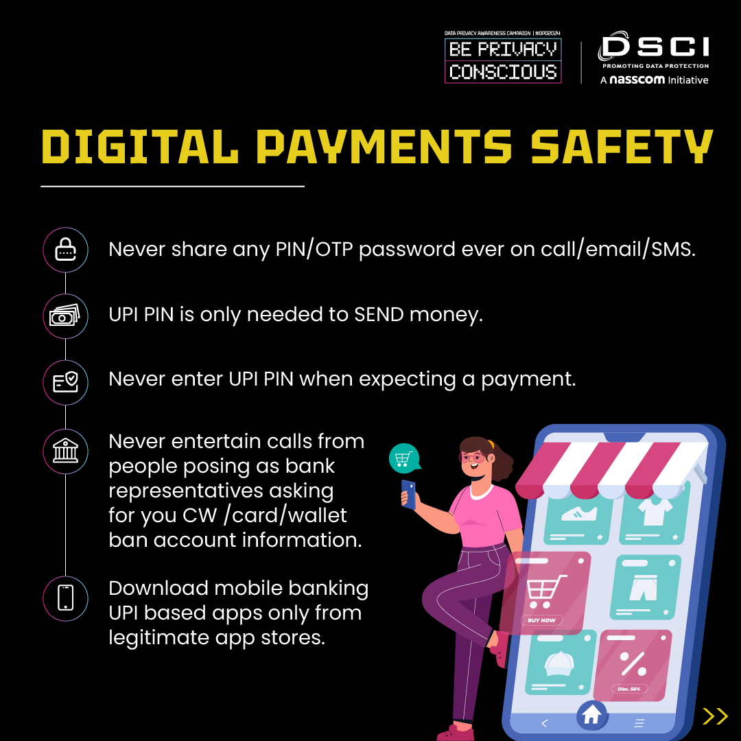 DSCI_Connect's tweet image. #SaferInternetDay2024 | Take charge of your online safety today! From privacy to cyber safety, digital payments to online safety for kids, know the essential tips to navigate the digital world securely. 

Explore our #DataPrivacy Awareness Campaign and access valuable awareness…