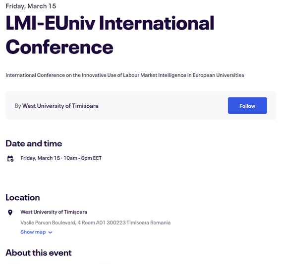 LmiEUniv's tweet photo. 📢 The LMI- EUniv Team will celebrate the Final International Conference hosted by the West University in Timisoara on 15 March 2024.
The event will adopt a hybrid format, accommodating both in-person and online attendees. Please register here: https://t.co/aQq8MY9QHE https://t.co/Tj0333rVOE