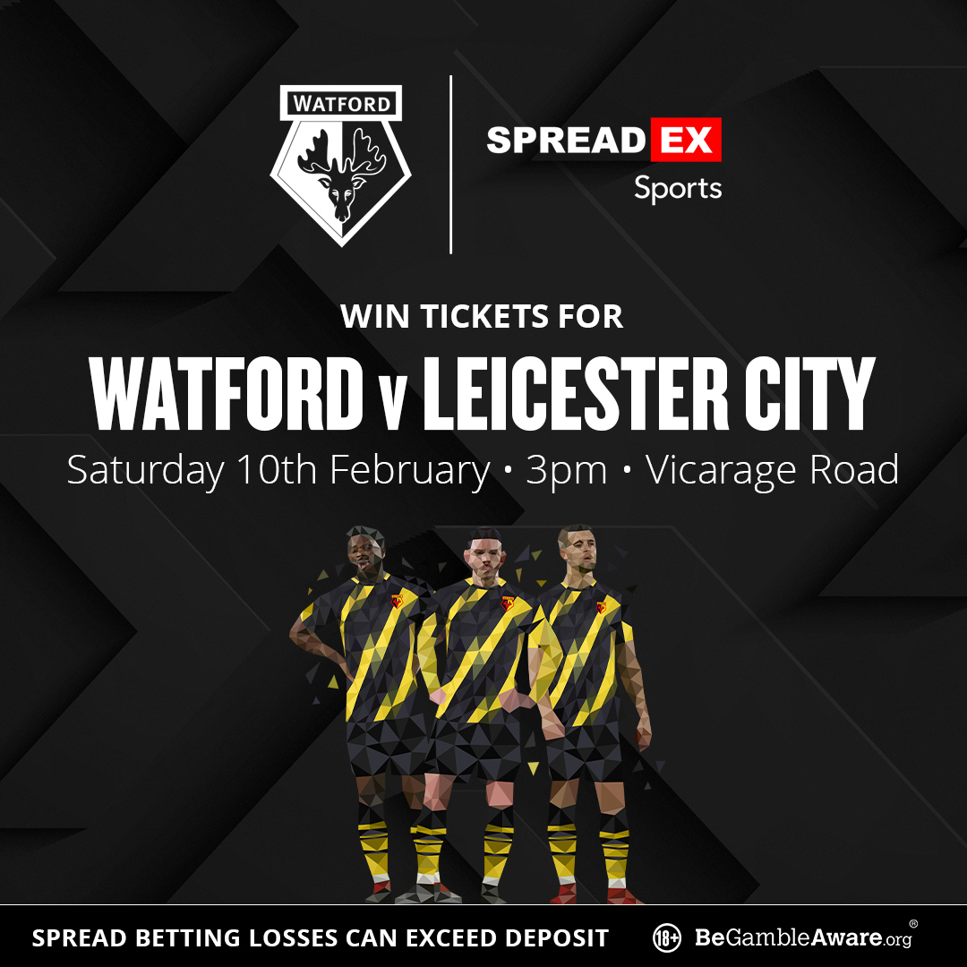 🚨Competition Time🚨

How do you fancy the chance to win tickets to <a href="/WatfordFC/">Watford Football Club</a> 🆚 Leicester City?!🎟️

For the chance to win🥇

1⃣ Follow us + Repost this post♻️
2⃣ Enter your details in the entry form below⤵️
spreadex.com/watfordga

TS&amp;C's Apply🔞