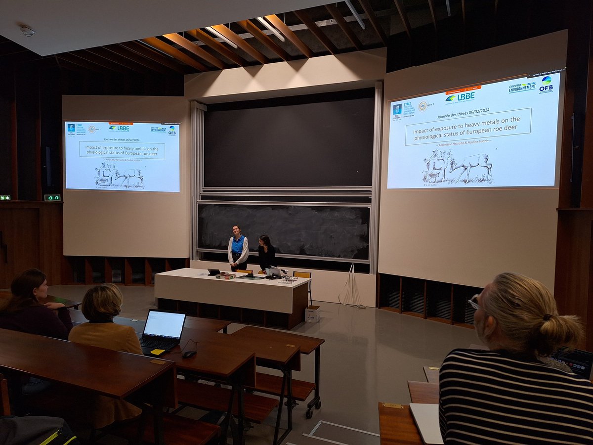 The half-day thesis of the LBBE just started with a presentation on ungulates and their exposure to heavy metal, talk given by the PhD student Amandine Herrada and her supervisor Pauline Vuarin. <a href="/LbbeLyon/">LBBELyon</a>  <a href="/UnivLyon1/">Université Lyon 1</a>