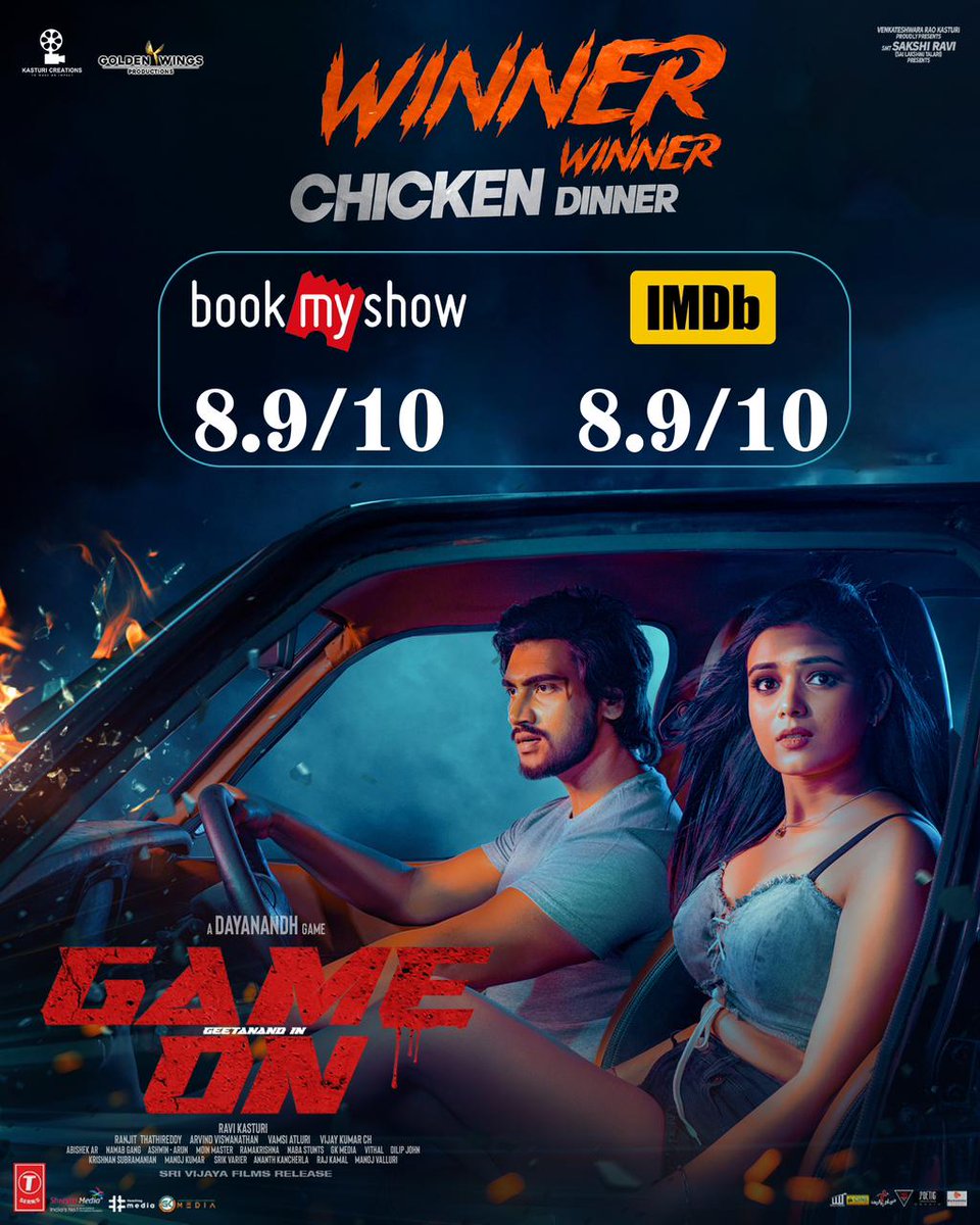 shreyasmedia's tweet photo. The #GameOnMovie is RATED HIGH on all platforms π€©
#GameOn wins the audience hearts with 8.9/10 User Ratings on @IMDB_in & @bookmyshow βπ₯³
Running Successfully In Cinemas Now! πΏ
ποΈ https://t.co/Jj4jiW8qc0
@geetanand79 @NehaSolanki_ @madhoo69 @AdithyaLive @dayanandh369 @ravikasturi10 @KasturiCreatns @TSeries @Gkcinemapro @shreyasgroup