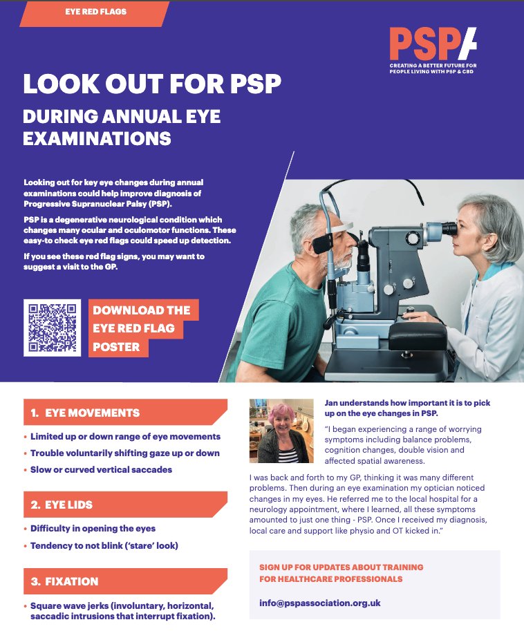 PSPAssociation's tweet photo. PSPA has secured an advert in the latest edition of @CollegeOptomUK Acuity Magazine.

Featuring PSP eye red flags for optometrists to look out for during annual eye examinations 

https://t.co/JgsPOdOn64

#AcuityMagazine #EarlyDetection #PSPAware #EyeRedFlags #PSPSupport https://t.co/VXYJPtz27W