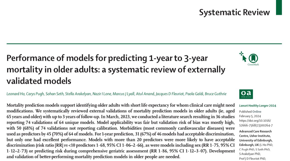 🗣New paper in @LancetLongevity on performance of prediction models in older adults 👉 sciencedirect.com/science/articl…