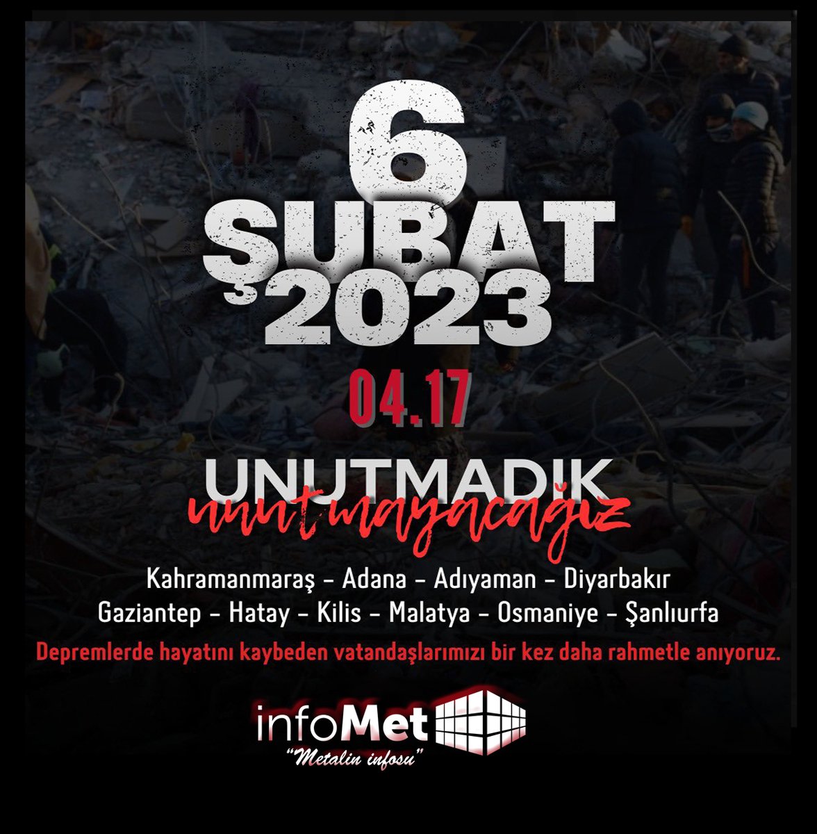 infometcephe's tweet photo. Depremden,6 Şubat 2023'te etkilenen 11 ilimizde hayatını kaybeden vatandaşlarımızı rahmetle anıyoruz. 🙏
🌍 https://t.co/d2lahnDvXx
📞 0 212 863 63 90 
📩 info@infometcephe.com
#6subat2023 #AsrınFelaketi #infometcephe #aluminiumwindows #GlassFacade #FaçadeSystèmes #facadesystems https://t.co/o2re2yggkD