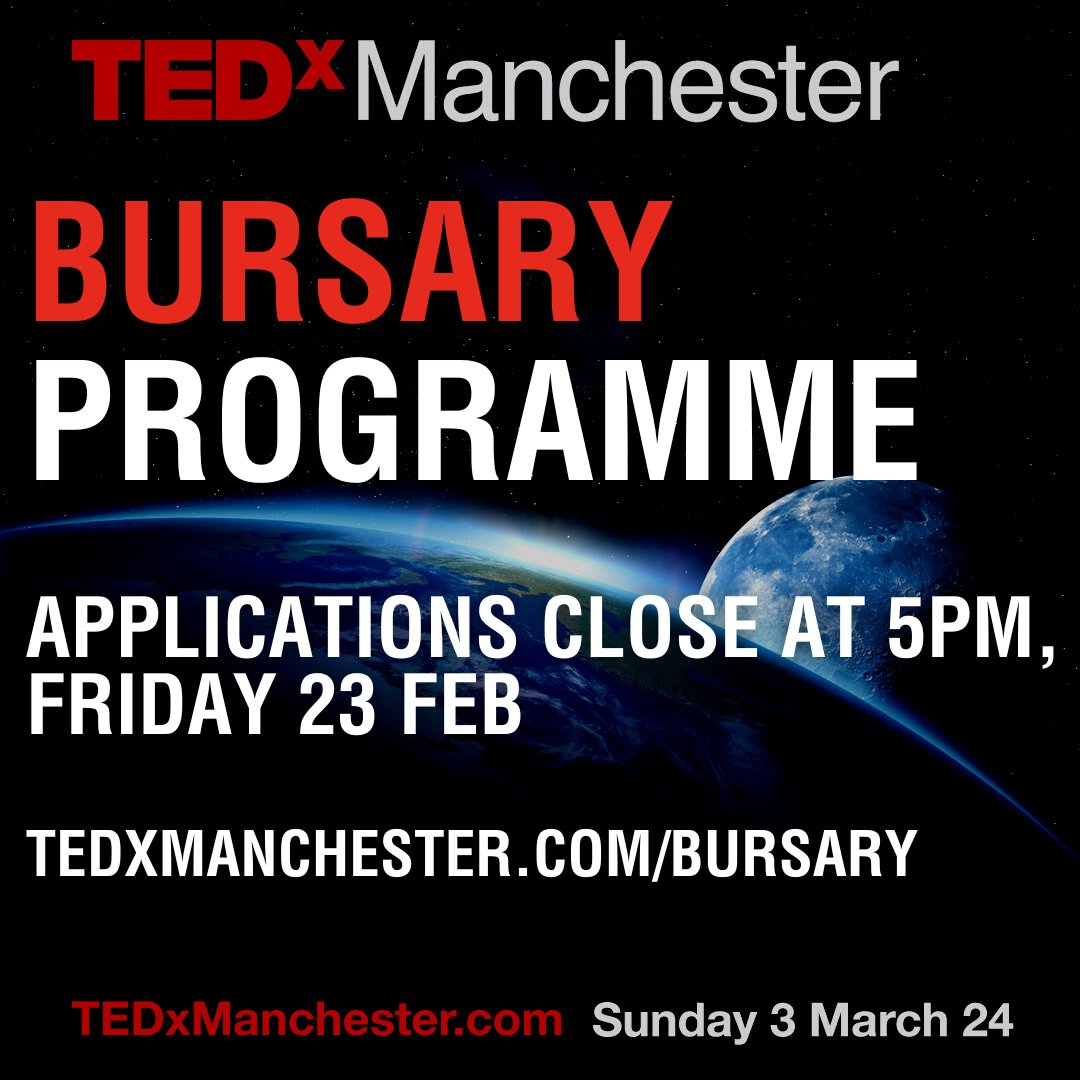 ICYMI 👉 the #TEDxManchester 2024 Bursary Programme is now open for applications thanks to the amazing support of <a href="/CheadleHulmeSch/">Cheadle Hulme School</a>! Please apply at.. tedxmanchester.com/bursary/