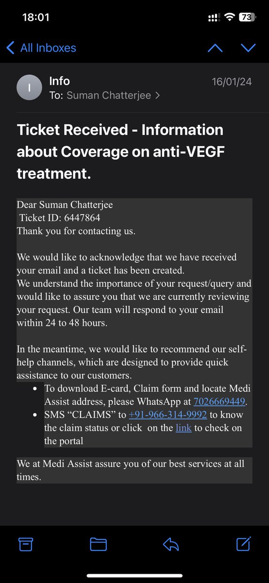 sef007in's tweet photo. @MediAssistIndia : utter shame on your customer service. I had sent an email to your customer service on January 16, regarding a query. Your team does not bother to provide response. Only stupid template emails. Screenshot attached
@consumerforum_ @GovtOfIndia_ @MoHFW_INDIA https://t.co/kR8lbpmndb