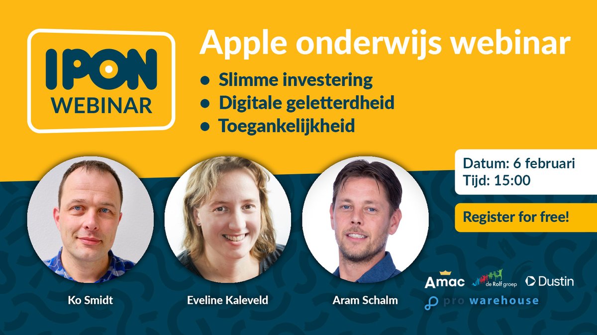 🚀Kijk mee vanmiddag 15:00! In de Road to IPON webinar verkent Michel van Ast met onderwijsexperts het creëren van duurzame leeromgevingen en het belang van digitale geletterdheid. Stel je vragen in de chat en registreer via: bigmarker.com/IPONWebinars/A…   
#Webinar #Apple #Onderwijs