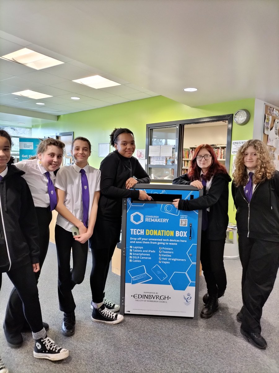 Many thanks to <a href="/EdinRemakery/">Edinburgh Remakery</a> for our Tech Donation Box situated in the Library <a href="/HolyRoodRCHigh/">Holy Rood RC HS</a> This will make a huge difference to our ability to #wastelesslivemore. Thanks again!
