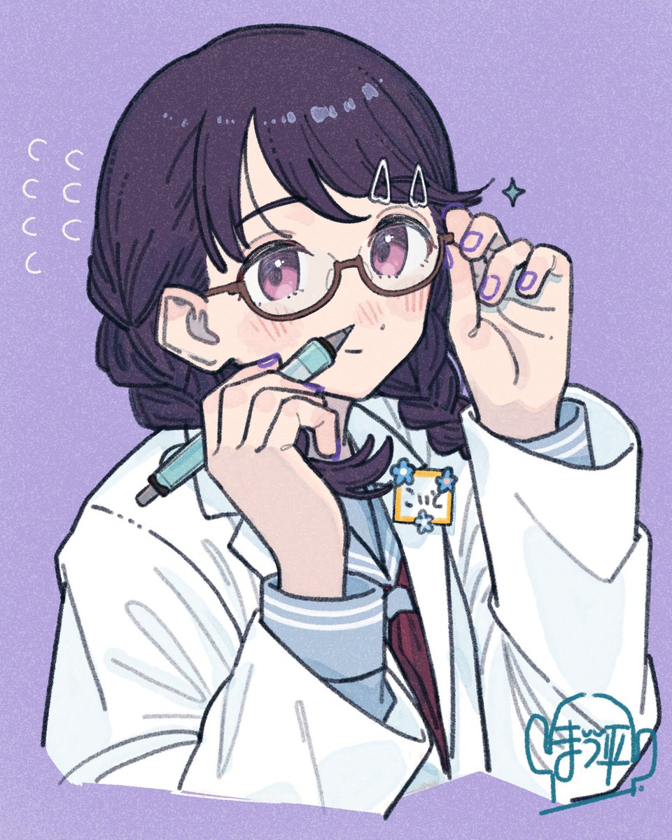 fukumaru koito 1girl solo glasses braid labcoat twin braids purple nails  illustration images