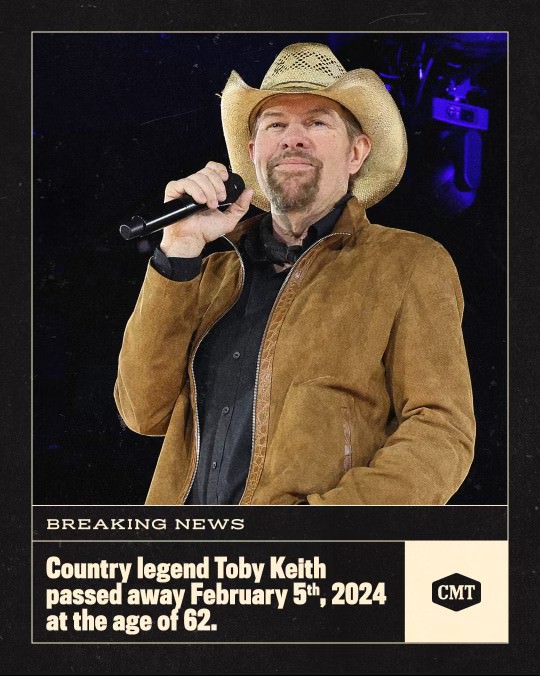 CMT is deeply saddened to learn of the tragic loss of country legend Toby Keith. Our hearts go out to his wife, Tricia, his children, and loved ones during this difficult time.