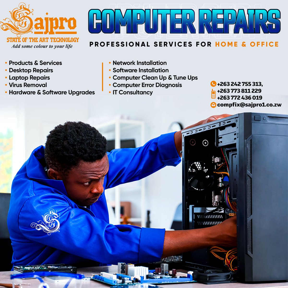 Sajpro provides high-quality computer repair service and solutions that are reasonably priced. We offer a wide range of tech solutions designed and packaged to cater for both Home and office. Let us help you with our services today!!!!
#computerrepair #software…