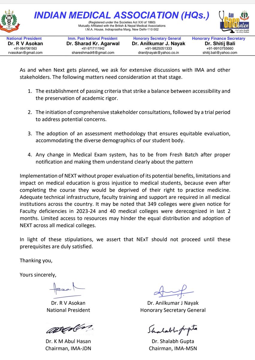 Indian__doctor's tweet photo. Medical students are already facing Extreme depressions &amp; doing Suicides,

There should be No any Extra Burden Like NEXT Exams!
★★★★★★★
@IMAIndiaOrg letter regarding Not Implementation of NEXT 
#MedTwitter @PMOIndia @mansukhmandviya https://t.co/upmdbG1PQX