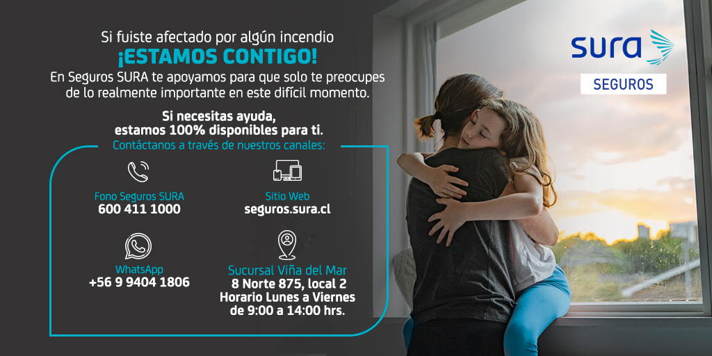 Sabemos que la situación de emergencia en la región de Valparaíso es difícil. Acá estamos para asistirte en todo momento💙

Si necesitas denunciar un siniestro, comunícate con nosotros a través de nuestros canales de atención.