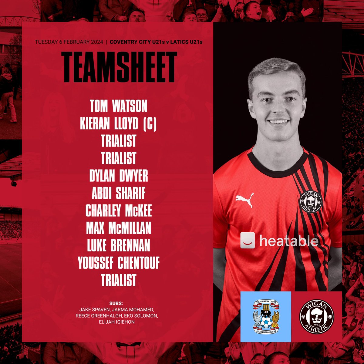 🗞 Your Latics U21s to take on Coventry City U21s this afternoon…

📲 Match updates to follow below from 1pm. 

#wafc 🔴⚫️