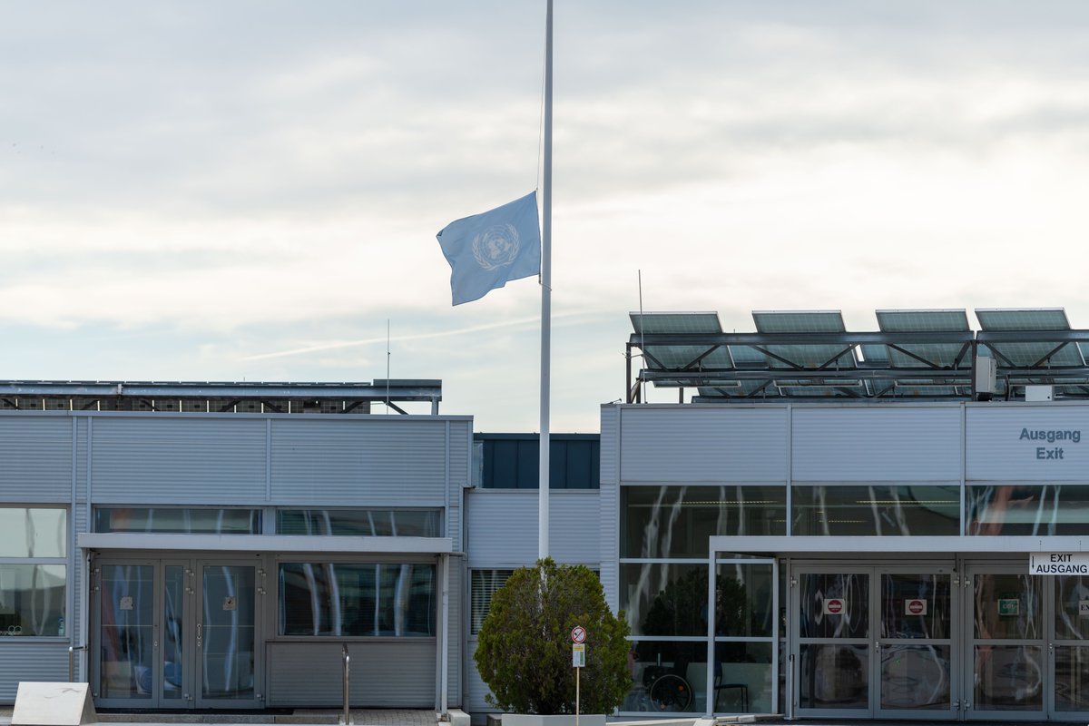 The <a href="/UN/">United Nations</a> 🇺🇳 at #UNVienna is flying at half-mast today as a mark of respect for the passing of Dr. Hage G. Geingob, President of #Namibia. 
Paying tribute, <a href="/antonioguterres/">António Guterres</a> said, Dr. Geingob was a respected and principled statesman who dedicated his life to serving his country.