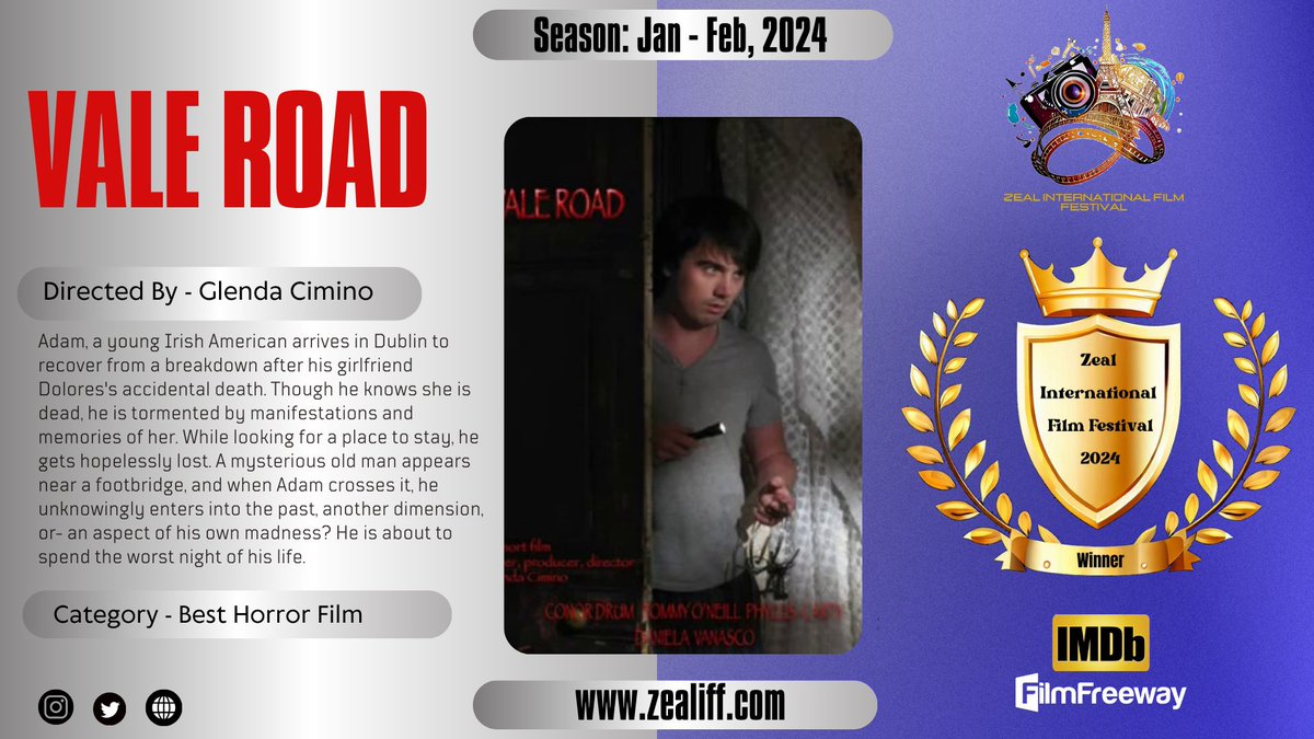 🤗We congratulate Director Glenda Cimino on her remarkable achievement.✨🏆
📽️Watch the Horror Film today on our official website: zealiff.com
#ValeRoad #ZIFF #winner #HorrorFilm