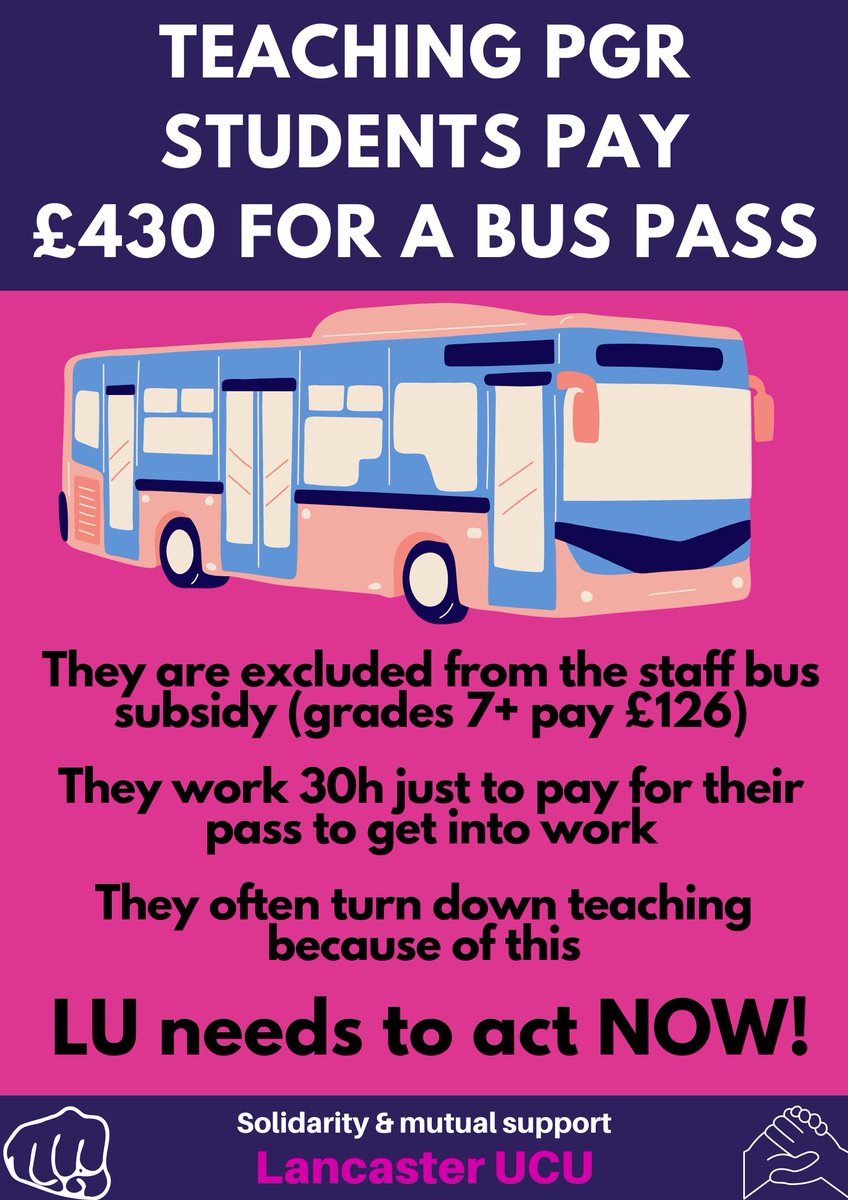 We are celebrating a small victory at #Lancaster University. Casual staff will be able to order 1 or 2 Flexi10 bus tickets at a reduced rate. Although wholly insufficient (see below), we pushed management to go from impossible to doable. We'll keep fighting! 💪✊🚌🤝