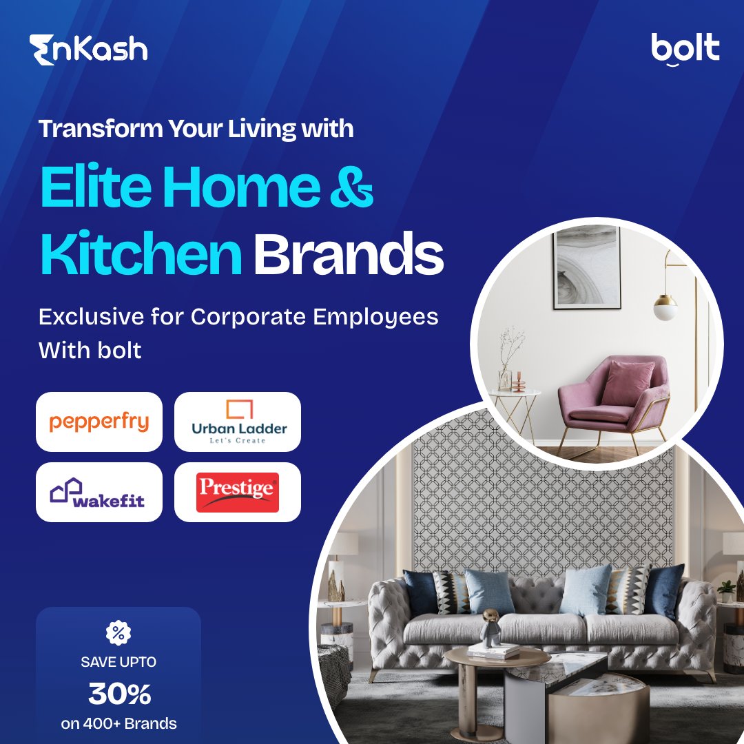 Home bliss starts here! 🛋️ Dive into the world of elite home and kitchen brands, exclusively for our corporate champs. Bolt your way to comfort! Buy Now - zurl.co/pZNM #Furniture #Interiordesign #homedecor #kitchendesign