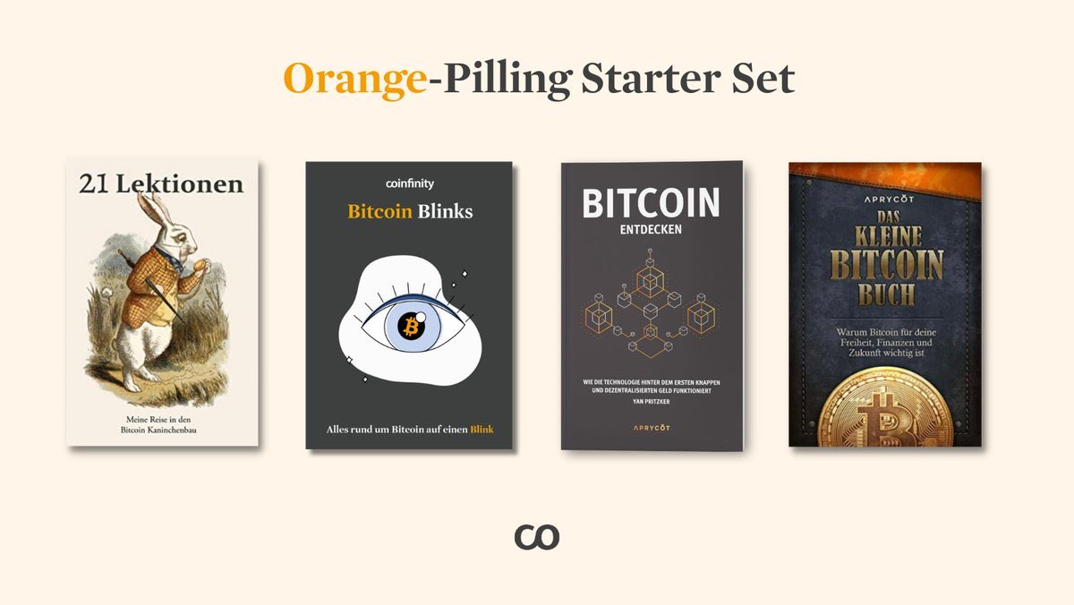 coinfinity's tweet photo. Wir verlosen wieder ein Orange-Pilling Starter Set!📙📙📙📙

Geballtes #Bitcoin-Wissen zum Lesen und/oder Verschenken!

⚡️21 Lektionen
⚡️Bitcoin Blinks
⚡️Bitcoin entdecken
⚡️Das kleine Bitcoin Buch

Herzen, teilen und uns folgen um teilzunehmen!🧡 https://t.co/AmIdQKC9ow
