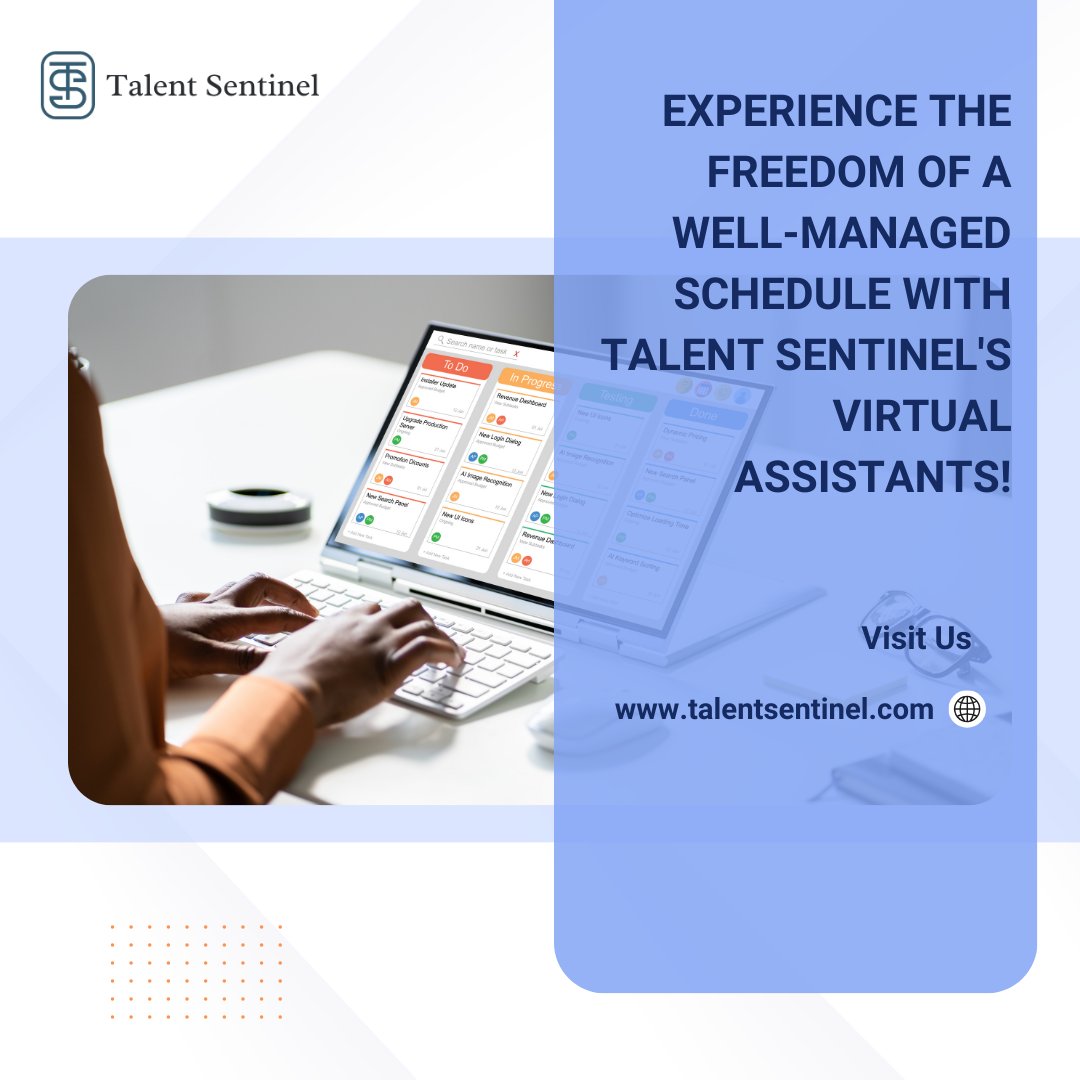 TalentSentinel's tweet photo. Say goodbye to schedule chaos and hello to the tranquility of a seamlessly managed agenda with Talent Sentinel's expert virtual assistants! Visit https://t.co/bNCyiKFGGg and let Talent Sentinel be your key to a more organized and liberated work life! https://t.co/ms3T9NRKBa