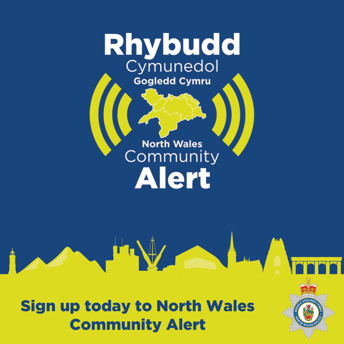 Have you signed up to North Wales Community Alert? 🤔

It is a free messaging service which gives you up to date information about crime, events, appeals, advice, and general policing activity in your local area. Registration is quick &amp; completely free 👉 orlo.uk/nJPOA