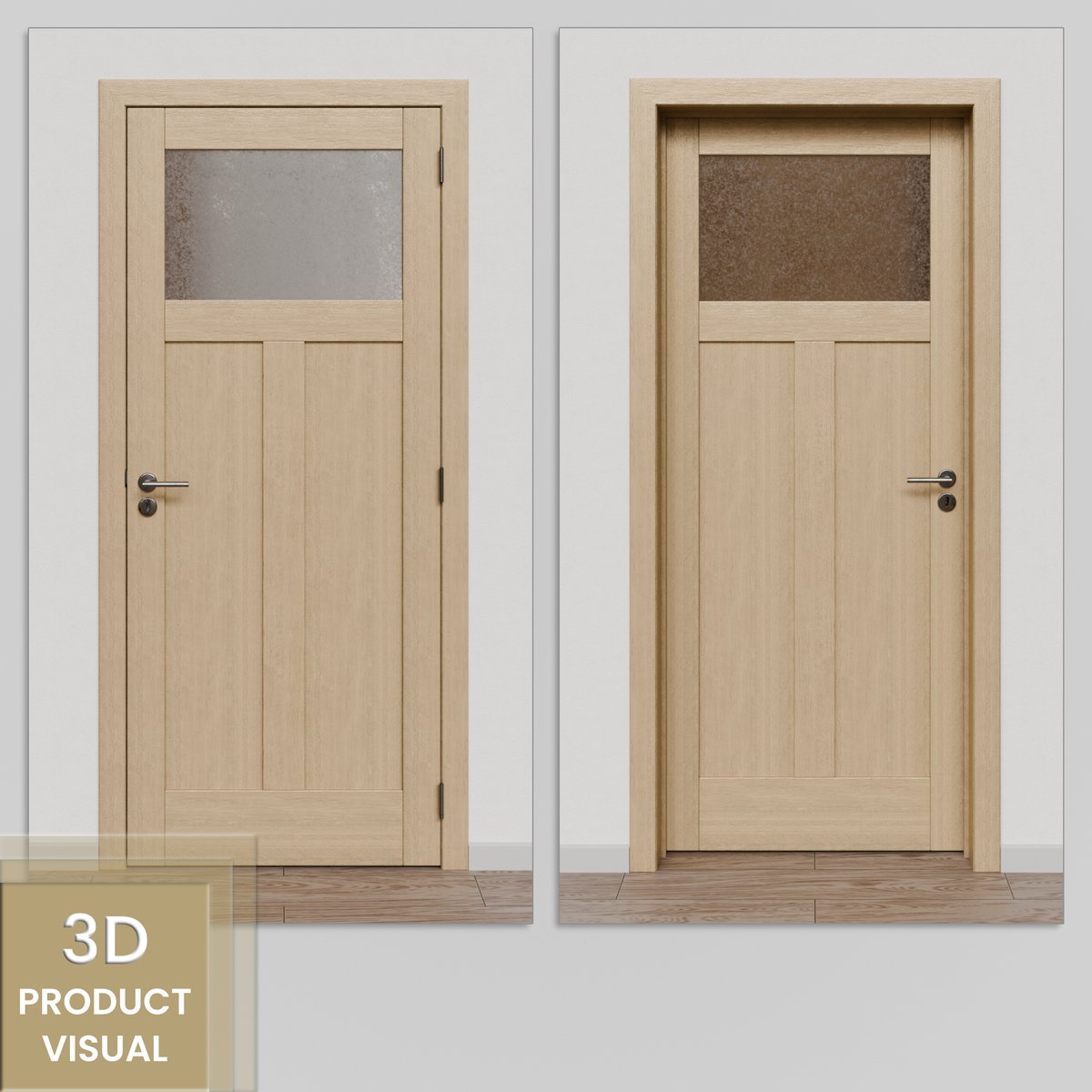Ontdek de impact van 3D visuals met deze twee renders die een massief houten binnendeur met sierglas in beeld brengen. Als ervaren 3D artist heb ik mij gespecialiseerd in het vervaardigen van realistische renders voor productdesign en architectuur. #freelance #freelancer