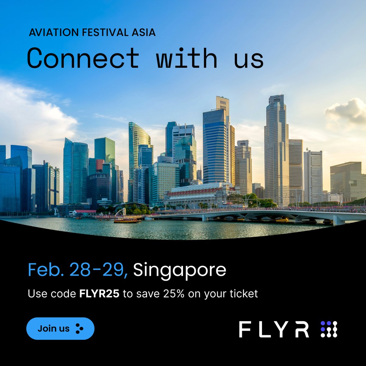 FLYR is honored to be a Diamond Sponsor at the 2024 Aviation Festival Asia in Singapore. Join us Feb 28-29 for a series of engaging sessions. We will be located at booth D05, right outside the cafe. Looking forward to seeing you there. terrapinn.com/template/live/…